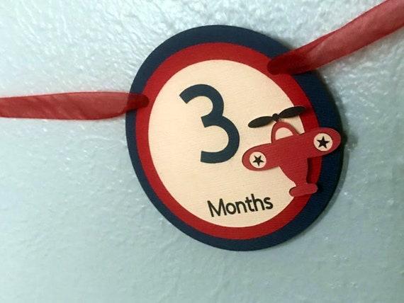 Airplane 1st Birthday Party Photo Banner, Vintage Biplane 12 Month Picture Banner, Time Flies Photo Banner Il_570xn