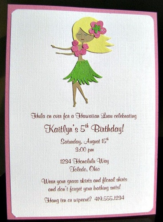 Luau Party Invitations, Hawaiian Birthday Invites, Set of 12 Il_570xn