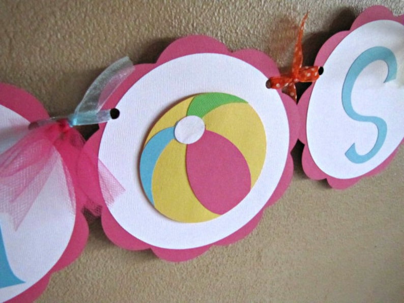 Beach Ball Party Banner, Beachball Birthday Decoration, Pool Party Banner image 1