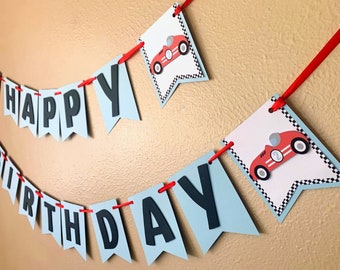 Race Car Party Banner, Two Fast Birthday Decoration, Vintage Racing Birthday Party Banner, Fast One Sign, Need Four Speed