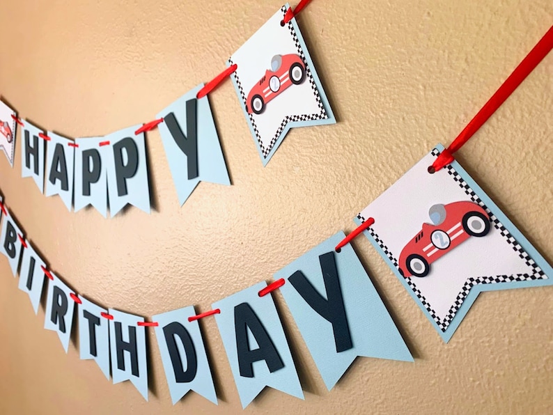 Race Car Party Banner, Two Fast Birthday Decoration, Vintage Racing Fast One Sign, Need Four Speed image 1