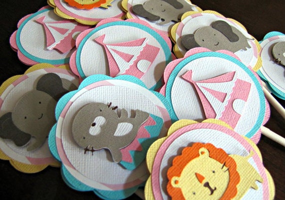 Circus Party Cupcake Toppers, Circus Cupcake Toppers, Girl Circus Party, Circus Birthday Party, Vintage Circus Party, Carnival, Set of 12 Il_570xn