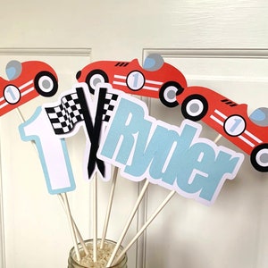Vintage Race Car Centerpiece, Personalized Fast One Party Decoration, Two Fast Birthday Party Centerpiece Sticks