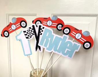 Vintage Race Car Centerpiece, Personalized Fast One Party Decoration, Two Fast Birthday Party Centerpiece Sticks
