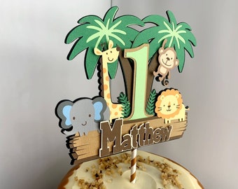 Safari Birthday Party Cake Topper, Jungle Animal Baby Shower, Cake Smash Topper, Wild One Birthday