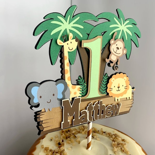 Décoration de gâteau de fête d'anniversaire Safari, baby shower animaux de la jungle, décoration de gâteau, Wild One Birthday