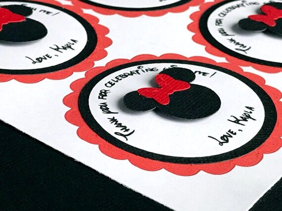 Minnie Mouse Stickers, Personalized Minnie Favor Stickers, Minnie Mouse Thank You Stickers, Minnie Mouse Birthday, Red and Black, Set of 12 Il_570xn