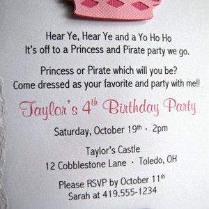 Princess and Pirate Party Invitations, Set of 12 image 4