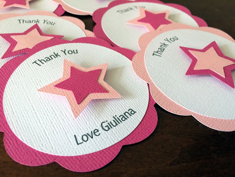 American Favor Tag Pink Star Favor Tag Girl Doll Party Favor Star Party Favor Tag Girl Birthday Party Set of 12 Personalized Favor Tag