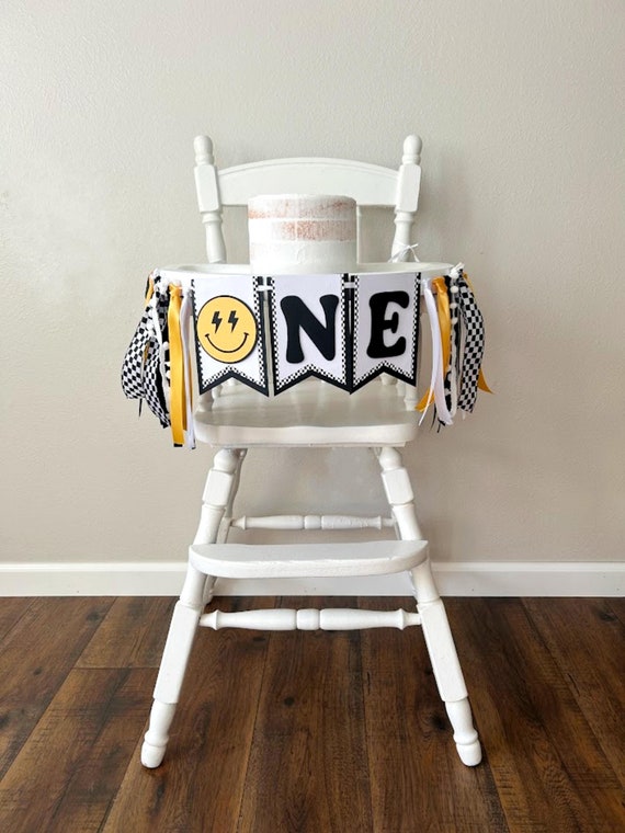 Happy Dude High Chair Banner, One Cool Dude Party Sign, Yellow Smile Face Birthday Decoration, Two Cool, Retro Skater Rad Rocker