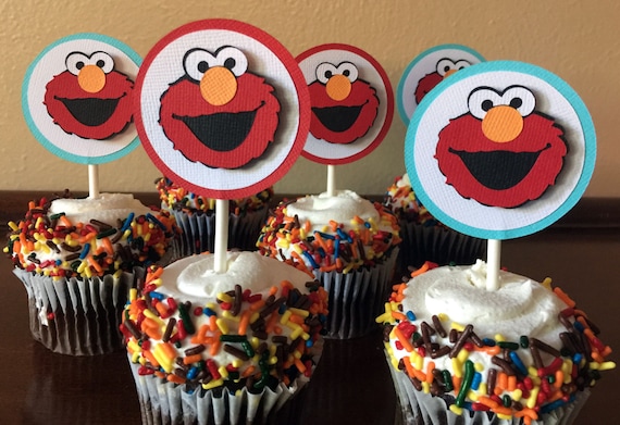 Elmo Party Cupcake Toppers Elmo Birthday Party Elmo 1st Etsy