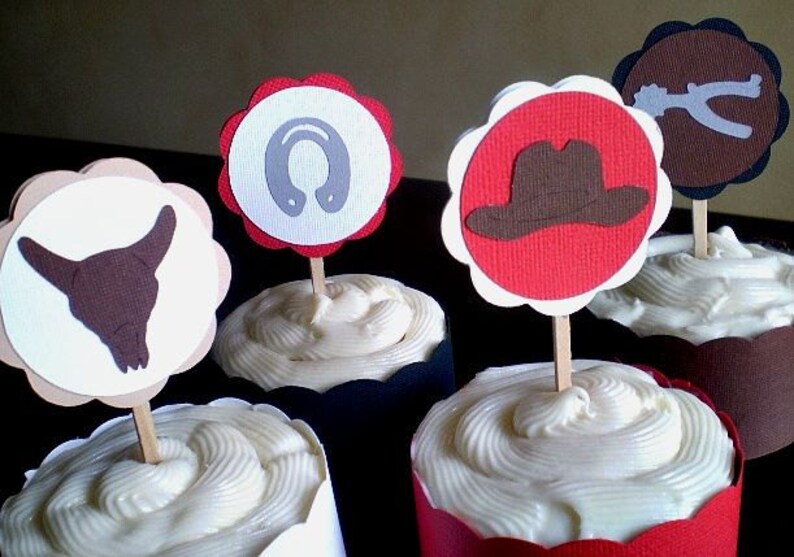 Cowboy Cupcake Toppers Western Birthday Party Decoration Set Etsy
