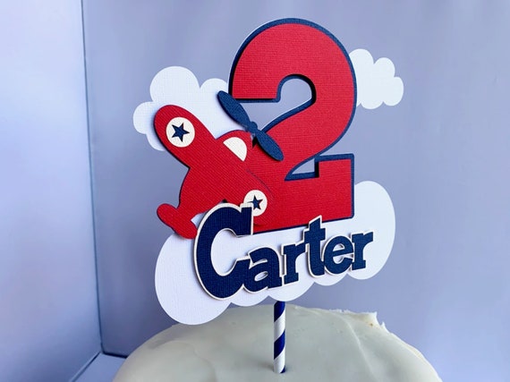 Airplane Cake Topper, Personalized Vintage Biplane Birthday Party Decoration, Smash Cake Topper Il_570xn
