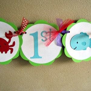 Under the Sea Birthday Party Banner, Sea Animal Baby Shower Decoration, Ocean Animal 1st Birthday image 5