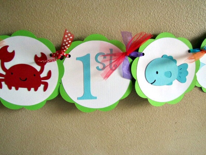 Under the Sea Birthday Party Banner, Sea Animal Baby Shower Decoration, Ocean Animal 1st Birthday image 5