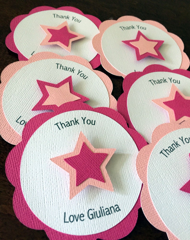 American Favor Tag Pink Star Favor Tag Girl Doll Party Favor Star Party Favor Tag Girl Birthday Party Set of 12 Personalized Favor Tag
