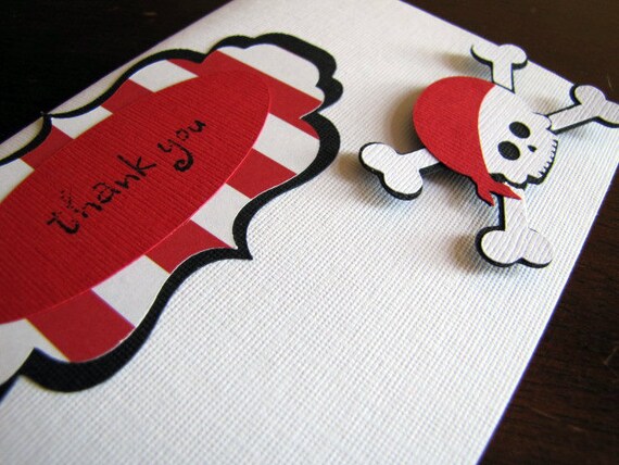 Pirate Thank You Cards, Pirate Birthday Party Blank Thank You Card, Set of 10 Il_570xn