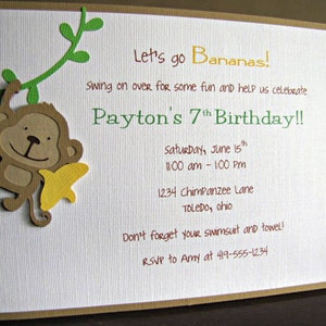 Monkey Party Invitations, Jungle Birthday Party, Safari Baby Shower Invites, Set of 12 image 3