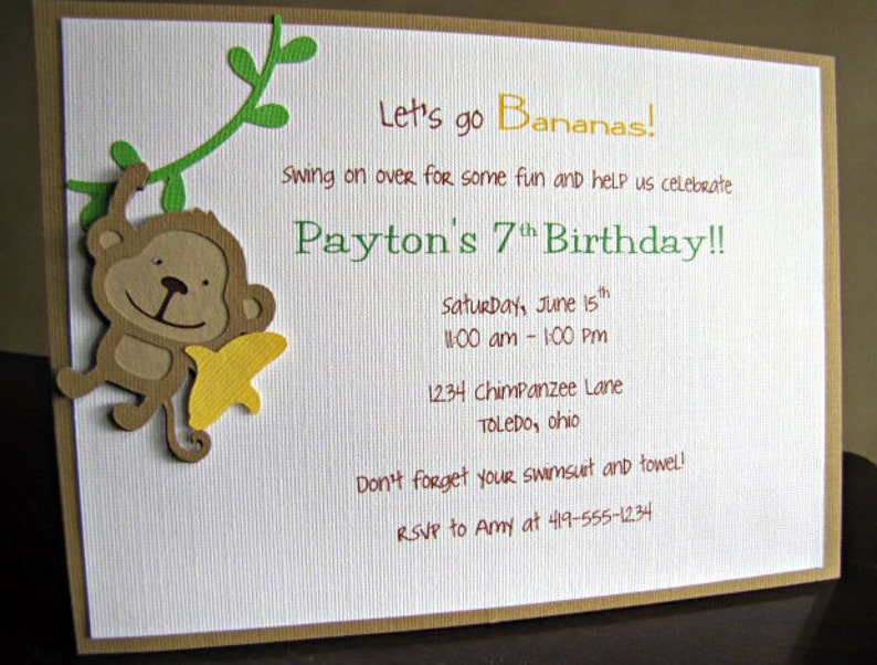 Monkey Party Invitations, Jungle Birthday Party, Safari Baby Shower Invites, Set of 12 image 3