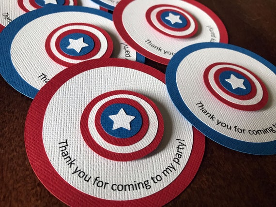 Captain America Favor Tags, Superhero Birthday Party Goodie Bag Tag, Set of 12 Il_570xn