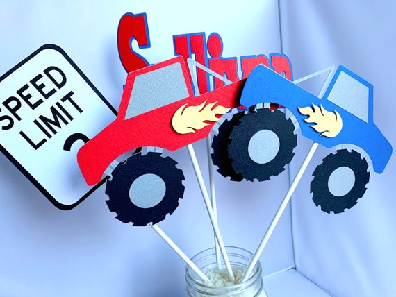 Monster Truck Birthday Party Centerpiece Sticks, Racing Party Decoration, Personalized Monster Truck Centerpiece Il_570xn