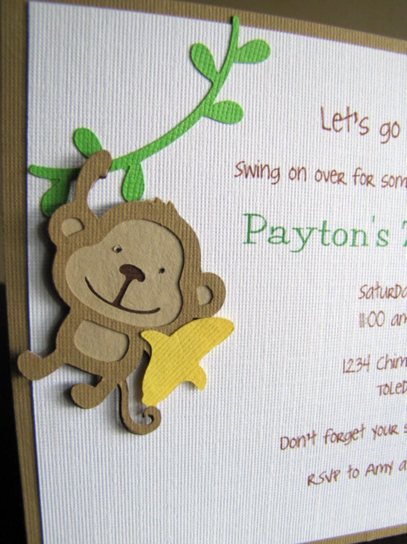 Monkey Party Invitations, Jungle Birthday Party, Safari Baby Shower Invites, Set of 12 image 1