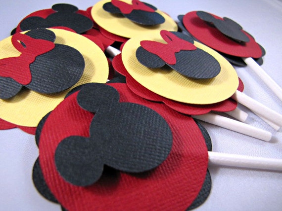 Mickey and Minnie Mouse Cupcake Toppers, Disney Birthday Party Decoration Topper - Set of 12 Il_570xn