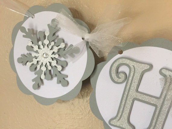 Snowflake Party Banner, Winter Shower Banner, Winter Wonderland Banner, Winter Onederland Party, Snowflake Shower Banner, Snow, Grey, Silver Il_570xn