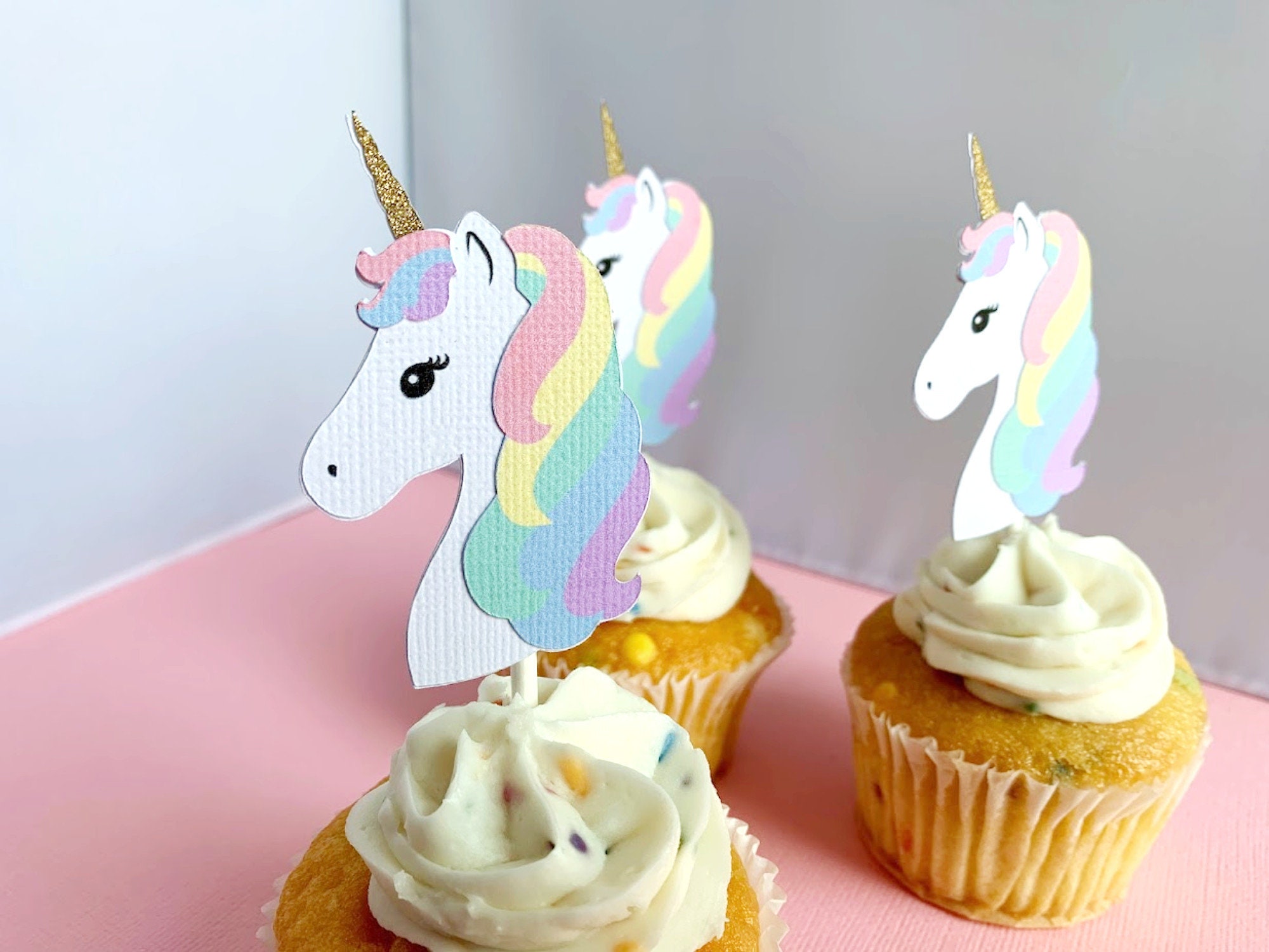 Unicorn Party Cupcake Toppers Pastel Unicorn Birthday Decoration Girl Cupcake Picks Set of 12