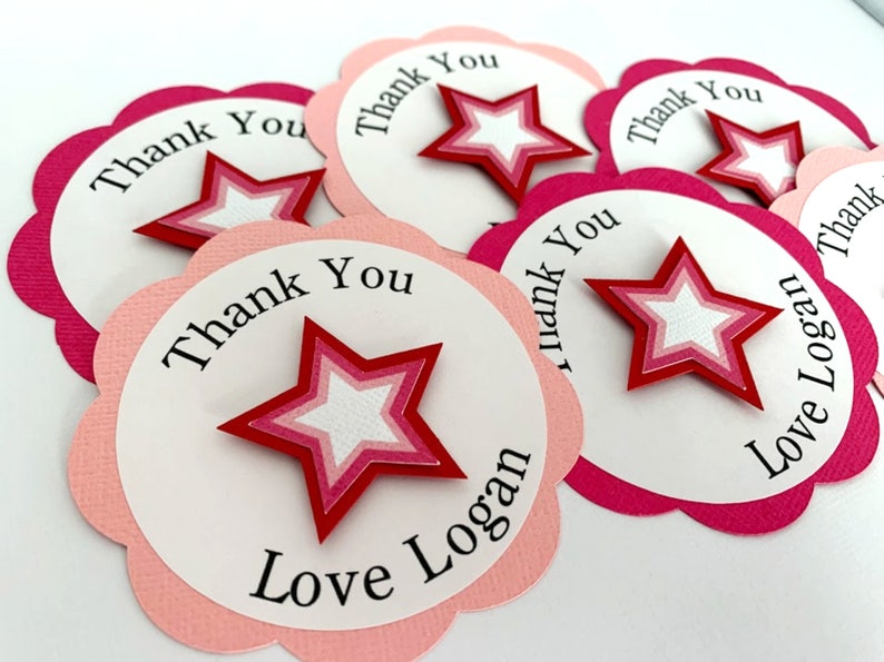 Star Party Thank You Tags, Personalized American Birthday Favor Tags, Girl Doll Party Goodie Bag Tags image 3