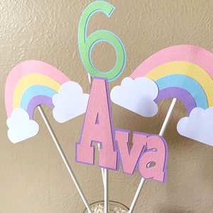 Peça central do aniversário do arco-íris, decoração personalizada da festa do arco-íris pastel, decoração da mesa do chá de fraldas do arco-íris