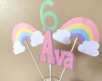 Rainbow Birthday Centerpiece, Personalized Pastel Rainbow Party Decoration, Rainbow Baby Shower Table Decor