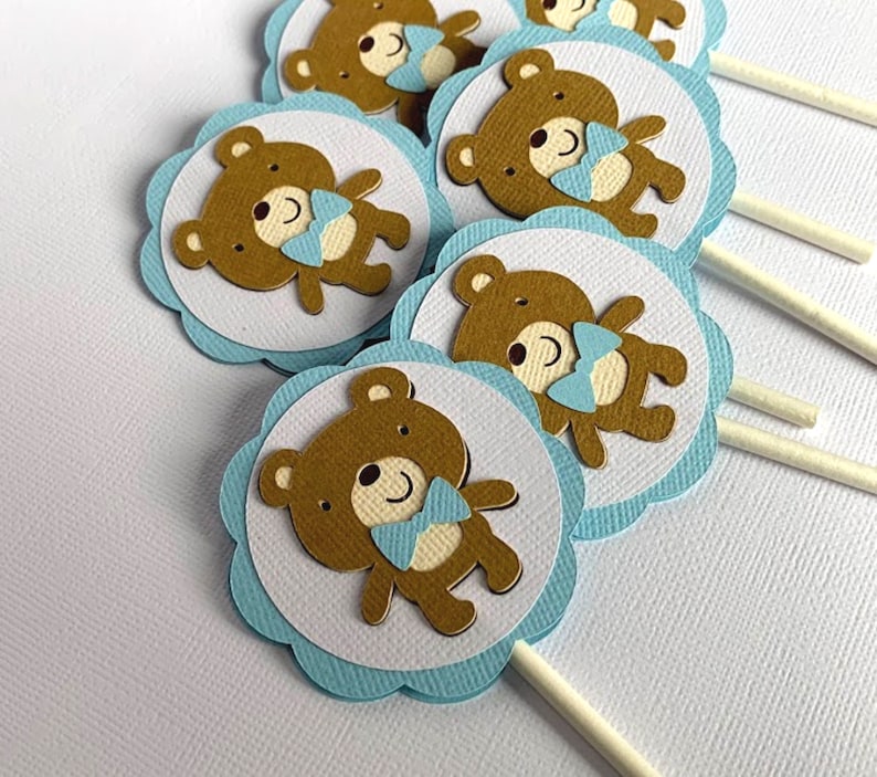 Teddy Bear Cupcake Toppers Bear Baby Shower Cupcake Topper Etsy