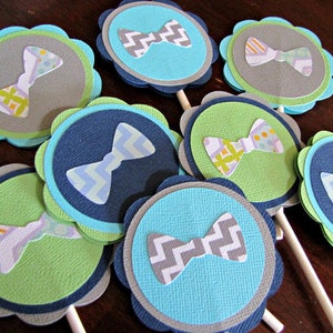 Bow Tie Party Cupcake Toppers, Little Man Birthday, Bowtie Baby Shower Decoration, Set of 12 image 1