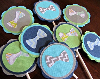 Bow Tie Party Cupcake Toppers, Little Man Birthday, Bowtie Baby Shower Decoration, Set of 12