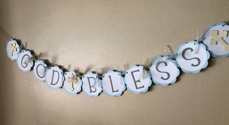 Baptism Banner, First Communion Decoration, Christening Party Banner, Religious Celebration, Cross Banner image 3