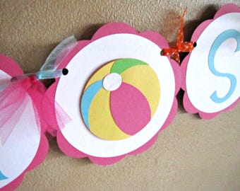 Beach Ball Birthday Banner, Splish Splash Pool Party Decoration
