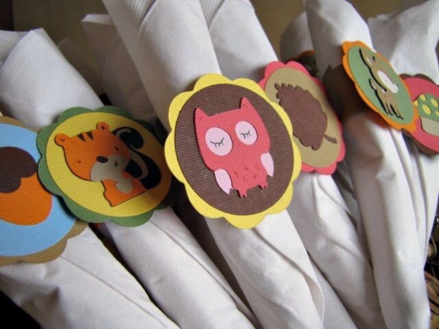 Woodland Birthday Party Napkin Rings Forest Animal Baby Shower Decoration Set of 12