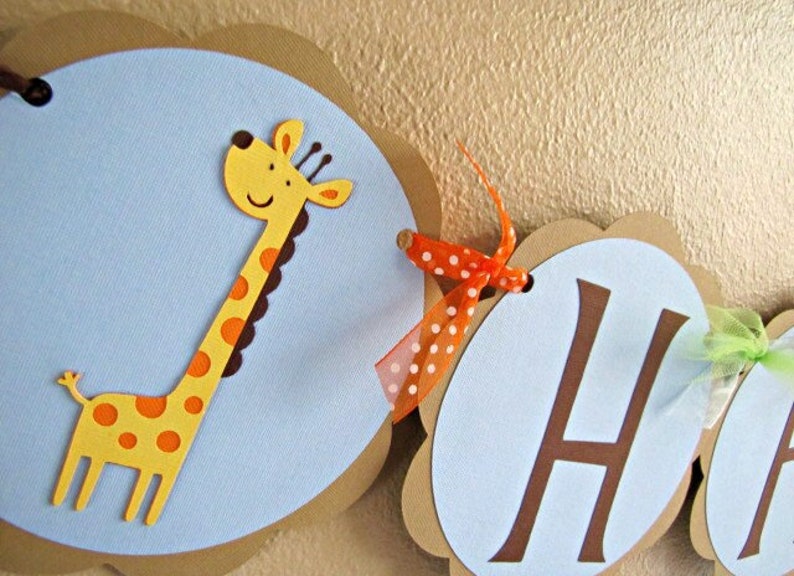 Jungle Animal Banner, Safari Birthday Party Decoration, Jungle Baby Shower Banner image 1