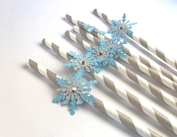 Frozen Snowflake Straws (25 Pack) - Christmas Straws, Teal Green Blue Paper  Straws, Winter Snow Flakes Party Supplies