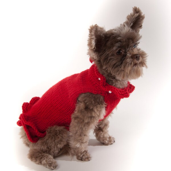 Roter Pullover Hund Pullover Kleid mit faux Perlen am Hals
