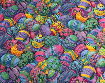 VTG Colorful Easter Eggs by VIP Cranston Fabrics - 1/2 Yard - Gold Metallic