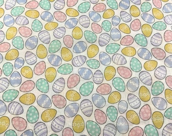 Easter Egg Pastel Floral Dot Zigzag Stripe Decorated Cotton Fabric - 1/2 Yard