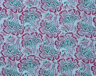 VTG Floral Teardrop Paisley in Blue, Maroon, Teal Print | VIP Cranston | 1/2 YD