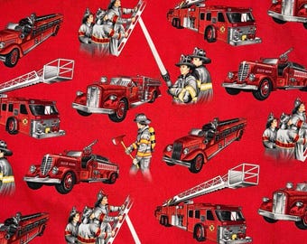Firefighters by The Alexander Henry Fabric Collection - 1/2 Yard - Firetruck, Fire