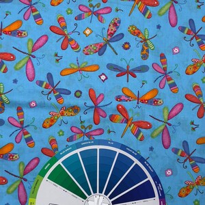 Dragonfly Patchwork Pattern Print on Blue by Fabric Traditions - 1/2 Yd - Bugs 画像 5