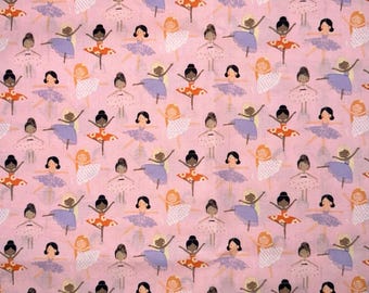 Dancing Ballet Little Ballerinas on Pink Cotton Fabric Print - 1/2 Yard - Tutu