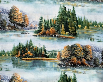 Nature, Fall Trees, Water Elusive Catch by Ron Jenkins for SSI Fabric - 1/2 YD