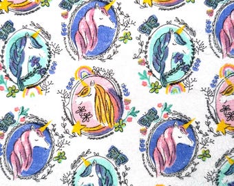 Unicorn Portraits Super Snuggle Cotton Flannel - 1/2 Yd - Rainbows, Butterflies