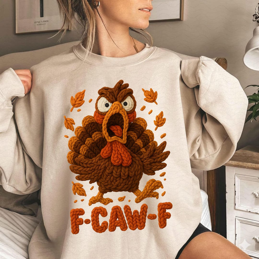 Funny Angry Turkey PNG, F-caw-f Faux Yarn Crochet PNG, Thanksgiving ...